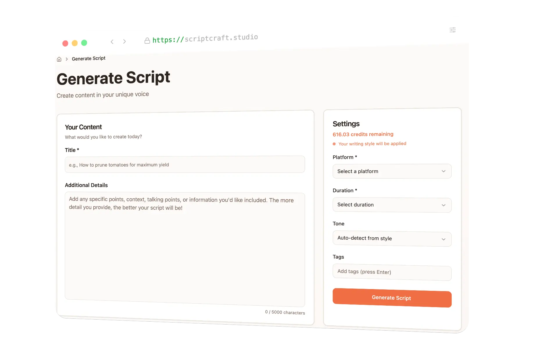 ScriptCraft - Generate Scripts in Your Voice